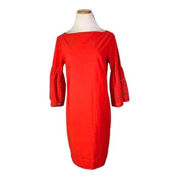 LAUREN Ralph Lauren Size 2 Kadijah Bell-Sleeve Shift Dress Laser Cut Red - Picture 1 of 7